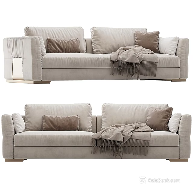 Light Gray Modern Two Seater Sofa With Throw Pillows And Cozy Blanket 3d model