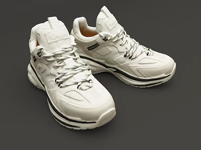 White Sports Sneakers With Thick Sole And Modern Lace Up Design 3d model