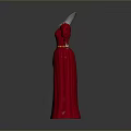 Red Victorian Style Long Dress With White Ruffled Collar And Yellow Trims