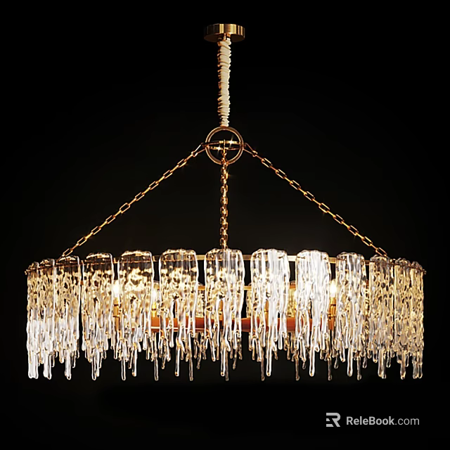 Crystal Chandelier with Golden Chain Frame and Hanging Glass Pendant Drops for Elegant Interior Decor 3d model 