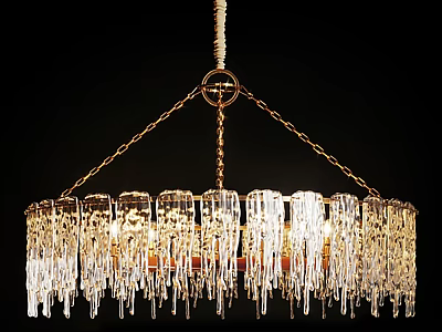Crystal Chandelier with Golden Chain Frame and Hanging Glass Pendant Drops for Elegant Interior Decor 3d model