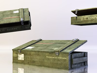 Military Wooden Crate with Metal Straps and Green Color Marked Property of U.S. Government 3d model
