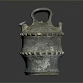 Ancient Bronze Sculptural Vessel with Ornate Patterns Handle and Lid Design 3d model