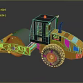 Yellow CAS Construction Road Roller With Large Drum And Black Cab 3d model
