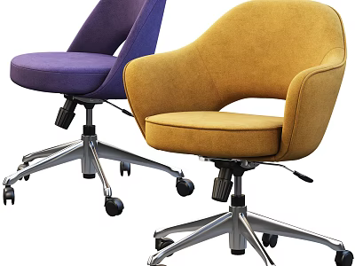 Modern Purple And Yellow Upholstered Office Chairs With Swivel Base And Wheels 3d model