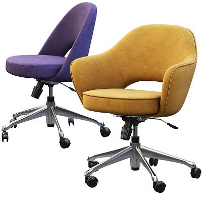 Modern Purple And Yellow Upholstered Office Chairs With Swivel Base And Wheels 3d model