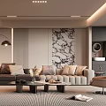 Modern Living Room Interior With Gray Sofa Coffee Table And Marble Decorative Wall Art