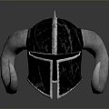 Medieval Weapon Helmet with Curved Horns Silver Trim Spikes and Black Metallic Texture