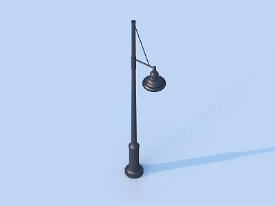 Outdoor Street Light Fixture With Black Metal Pole And Round Shade Design 3d model