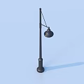Outdoor Street Light Fixture With Black Metal Pole And Round Shade Design
