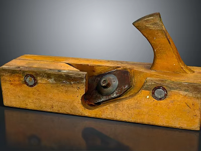 Vintage Wooden Plane With Wooden Body And Metal Blade For Woodworking Projects 3d model
