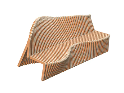 Modern Wooden Bench With Curved Striped Structure And Ergonomic Design 3d model