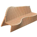 Modern Wooden Bench With Curved Striped Structure And Ergonomic Design