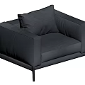 Modern Dark Blue Single Seater Sofa With Cushion And Black Slim Legs