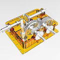 Industrial Equipment Gear Transmission System With Metal Shafts And Yellow Base