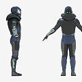 Futuristic Tech Inspired Fitted Outfit With Black Blue Design And Illuminated Accents