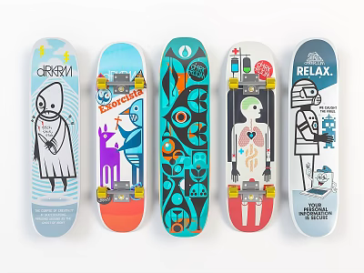 Colorful Skateboards With Various Artistic Graphics And Creative Designs 3d model