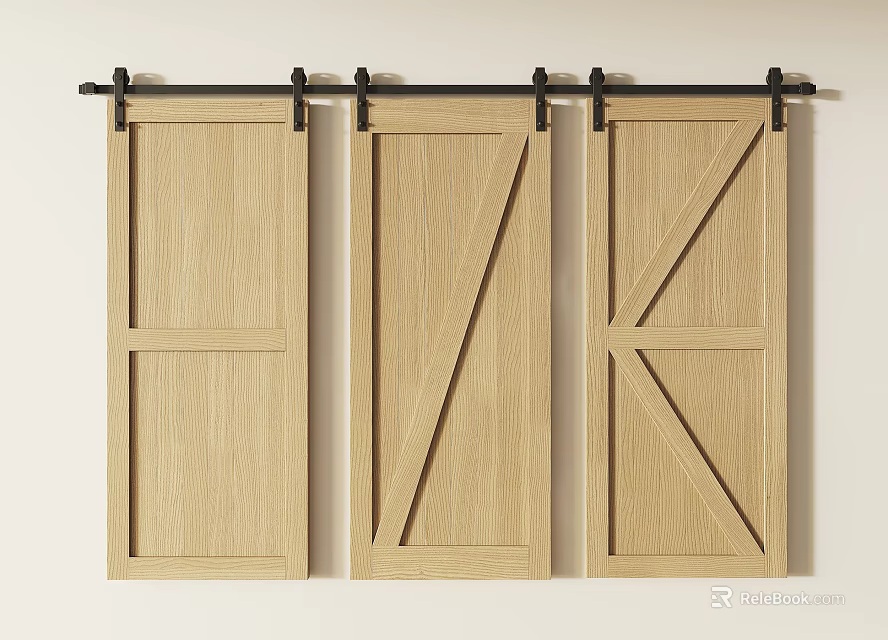 Wooden Barn Doors With Sliding Track And Different Panel Designs 3d model