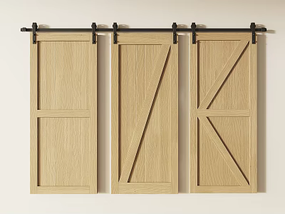 Wooden Barn Doors With Sliding Track And Different Panel Designs 3d model