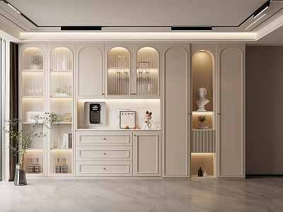 Elegant Modern Wine Cabinet With Glass Doors LED Lighting And Decorative Elements 3d model