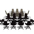 Modern Conference Table with Round Glass Top and Black Gray Chairs