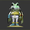 Frog Shaped Game And Movie Character With Green Skin Yellow Suspenders And Red Weapon