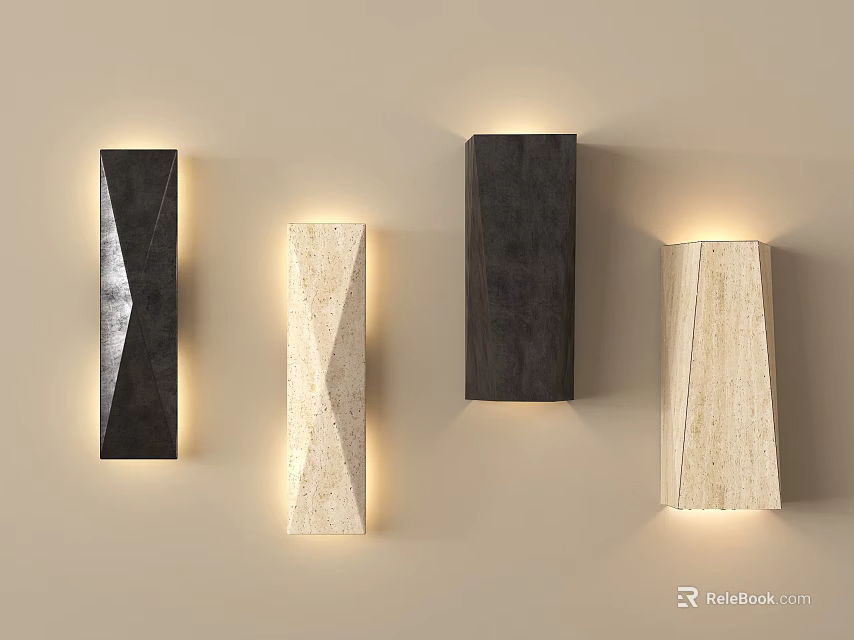 Decorative Modern Geometric Wall Lamps with Black and Beige Finishes for Indoor Lighting 3d model 