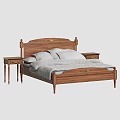 Elegant Wooden Double Bed with Ornate Headboard and Matching Nightstands Featuring White Bedding