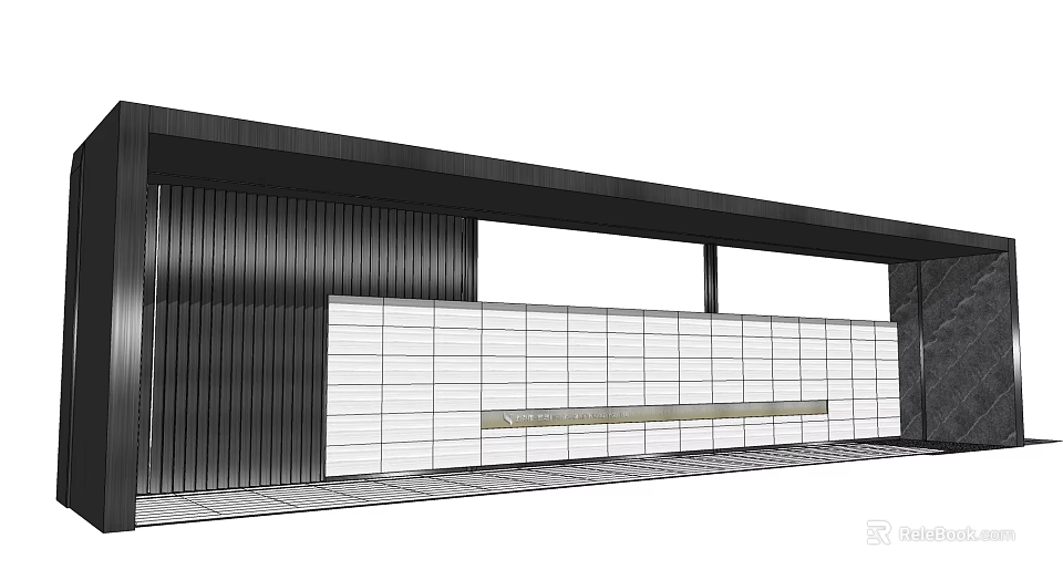 Modern Feature Wall Design With Black Metal And White Linear Panels 3d model 