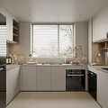 Modern Kitchen Interior Design With White Cabinets Island Counter And Window Appliances