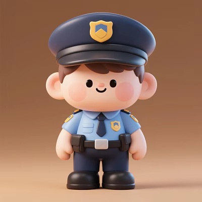 Cute Cartoon Police Doll In Blue Uniform With Hat And Badge 3d model
