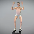 Woman Dancing with Hands Raised in Pink Tank Top White Shorts and Sneakers