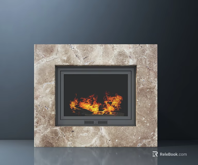 Modern Marble Fireplace With Realistic Flames And Sleek Interior Design 3d model