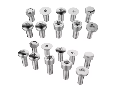 Various Stainless Steel Screws with Different Head Designs for Industrial Use 3d model
