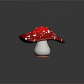 Whimsical Cartoon Scene With Red Mushroom White Spots White Stem And Small House
