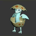 Cute Hatching Dragon Breaking Yellow Egg Shell With Orange Spots And Light Blue Striped Wings