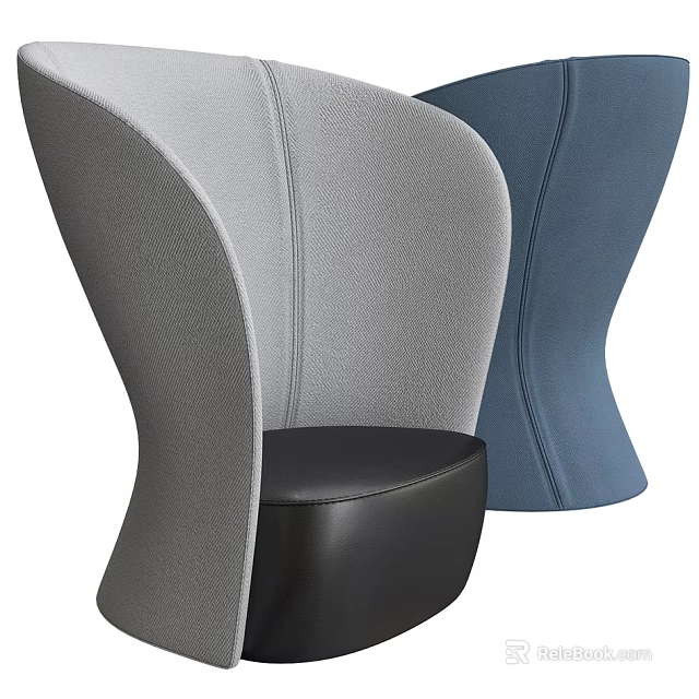 Gray And Blue Modern Accent Chair With Curved Backrest And Black Seat 3d model 