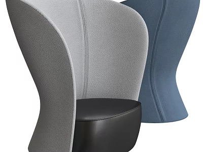 Gray And Blue Modern Accent Chair With Curved Backrest And Black Seat 3d model