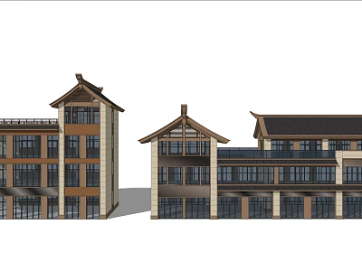 Commercial Complex With Traditional Architectural Design And Multi Story Modern Facade 3d model