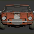 Red Rusty Vintage Sports Car With Weathered Body And Silver Stripes