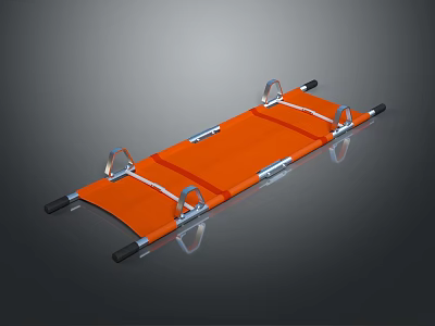 Durable Commercial Grade Orange Stretcher with Metal Frame and Secure Handles 3d model