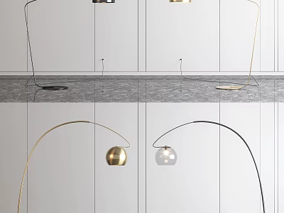 Stylish Modern Floor Lamps With Arched Metal Frames And Spherical Shades 3d model
