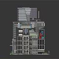 Cartoon High Rise Building with Colorful Layers Glass Facade and Green Base