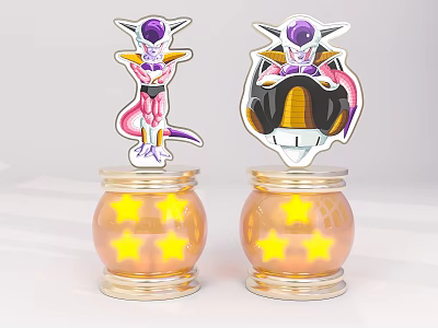 Anime Frieza Figurines With Transparent Acrylic Stand And Glowing Star Decorations 3d model