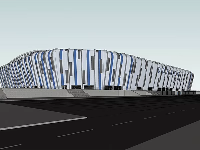 Modern Stadium Exterior Featuring Blue And White Striped Facade Design 3d model