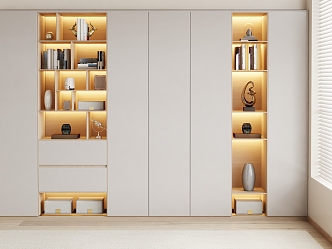 Modern Bookcase Cream Decorative Cabinet 3d model