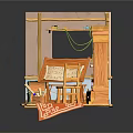 Miniature Room Architecture Model With Wooden Bookshelf Desk Lamp And Red Carpet