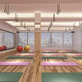 Spacious Yoga Fitness Studio With Colorful Yoga Mats Hanging Gymnastic Rings Large Windows Overlooking City View