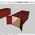Red Industrial Shipping Containers With Open Door And Wooden Interior Structure