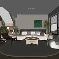 Modern Living Dining Room Interior With White Sofa Coffee Table And Green Plants